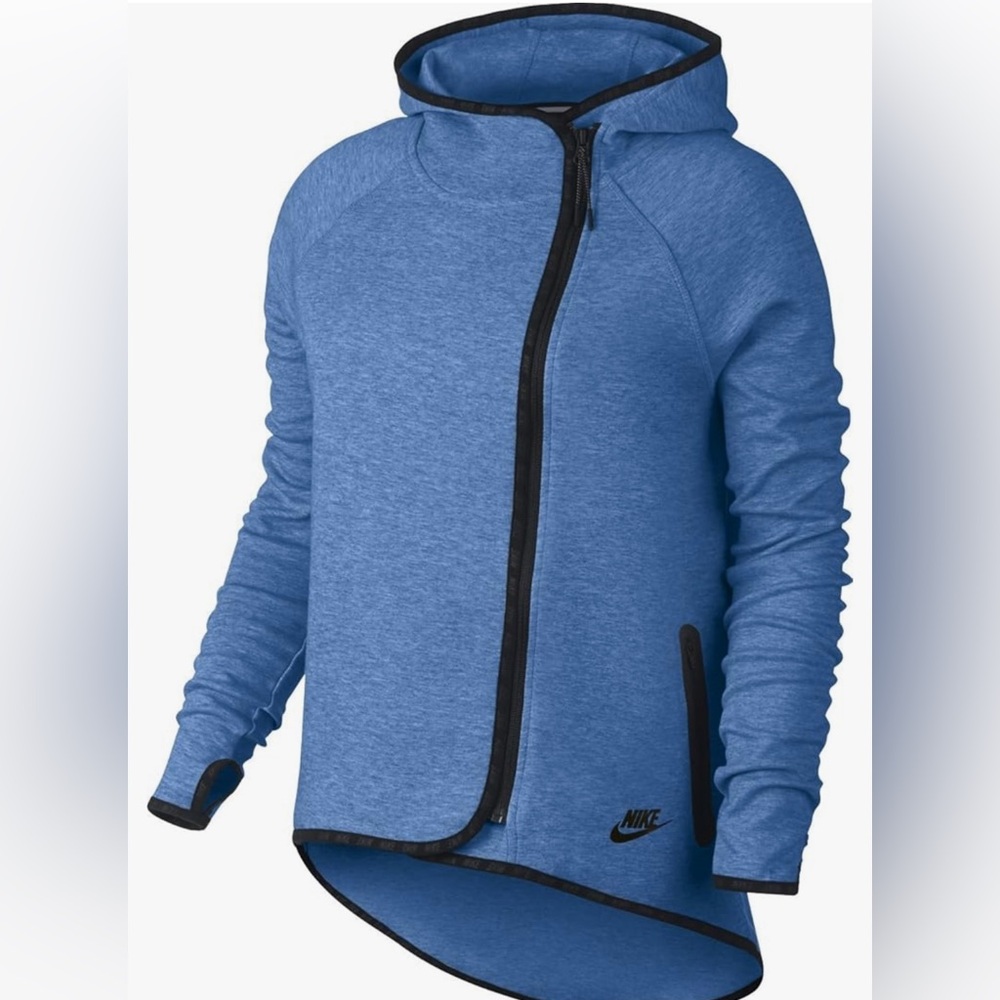 Nike Tech Fleece Cape Hoodie Moto Jacket in Gamma Blue